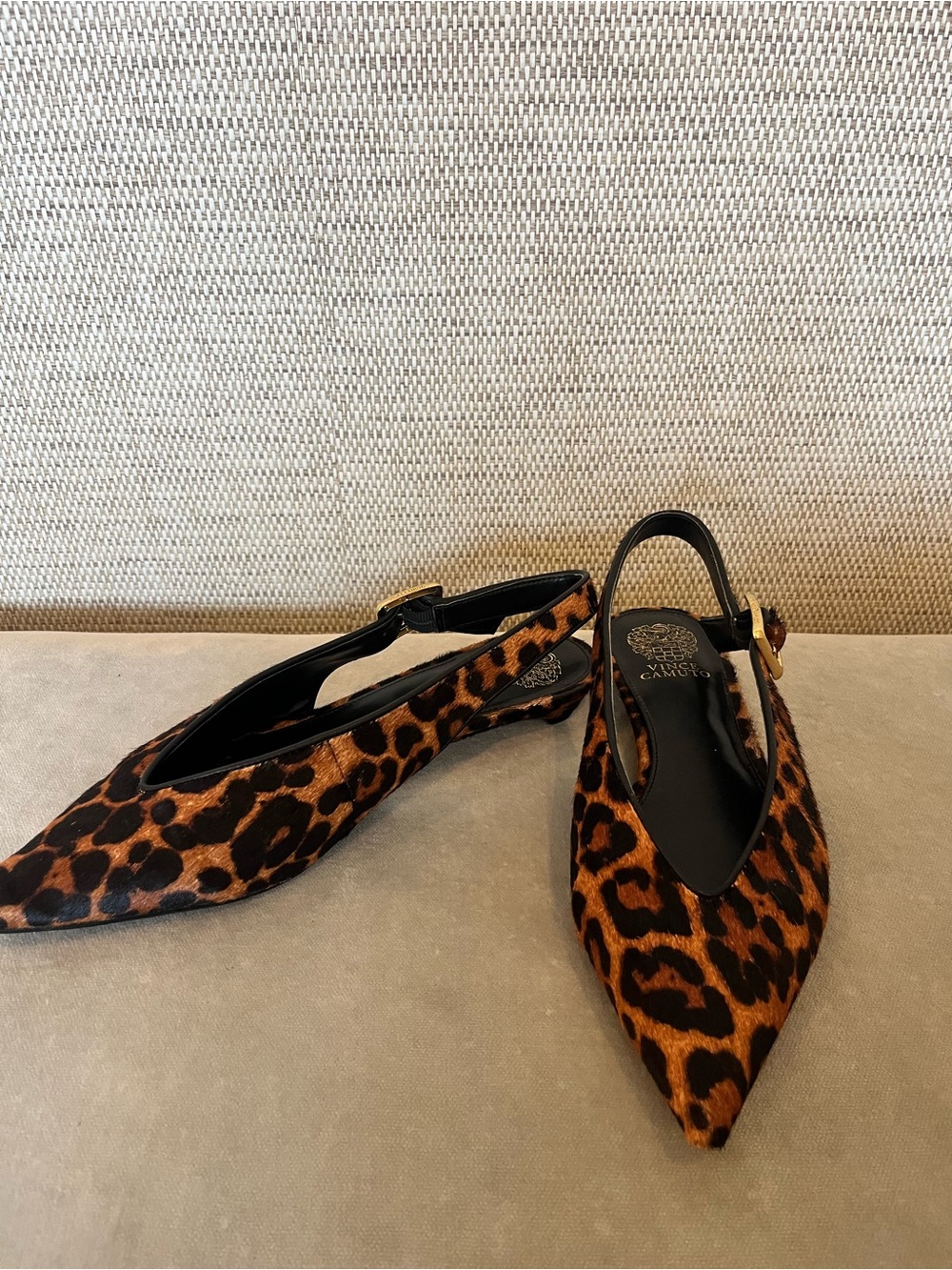 Vince Camuto Leopard Print Pointed Toe Slingback Flats - Brown/Black
